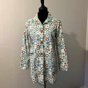 Women's Mid-century Modern Geometric Print Trench Coat 100% Cotton button jacket